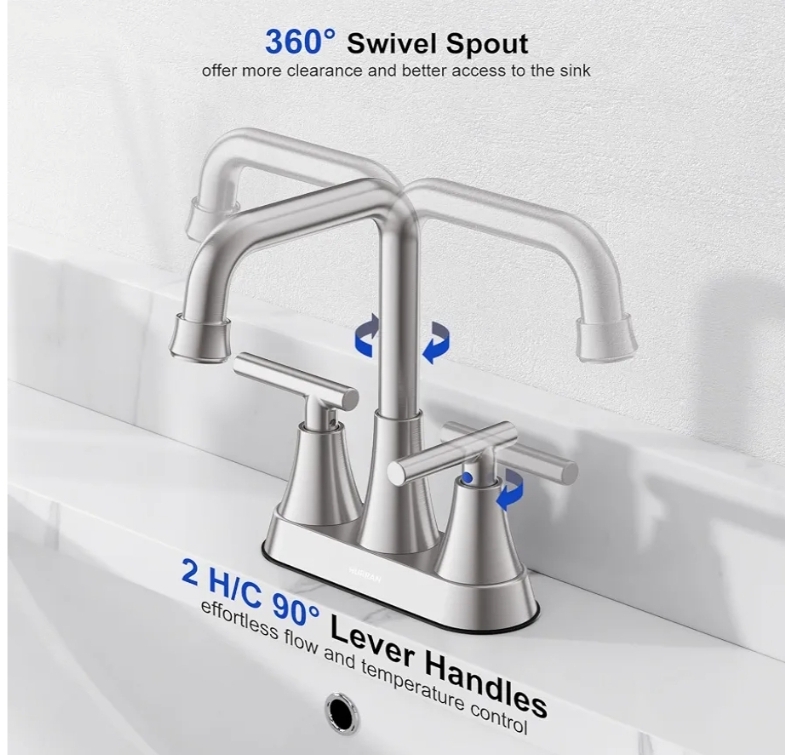 Brushed Nickel 4 inch Centerset Bathroom Faucet for Sink 2-3 Hole Bathroom Sink Faucet with Pop-up Drain and Supply Lines, Stainless Steel 2-Handle Centerset Fauce - Image 7