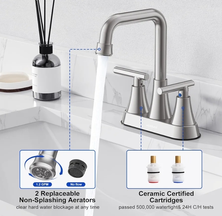 Brushed Nickel 4 inch Centerset Bathroom Faucet for Sink 2-3 Hole Bathroom Sink Faucet with Pop-up Drain and Supply Lines, Stainless Steel 2-Handle Centerset Fauce - Image 8