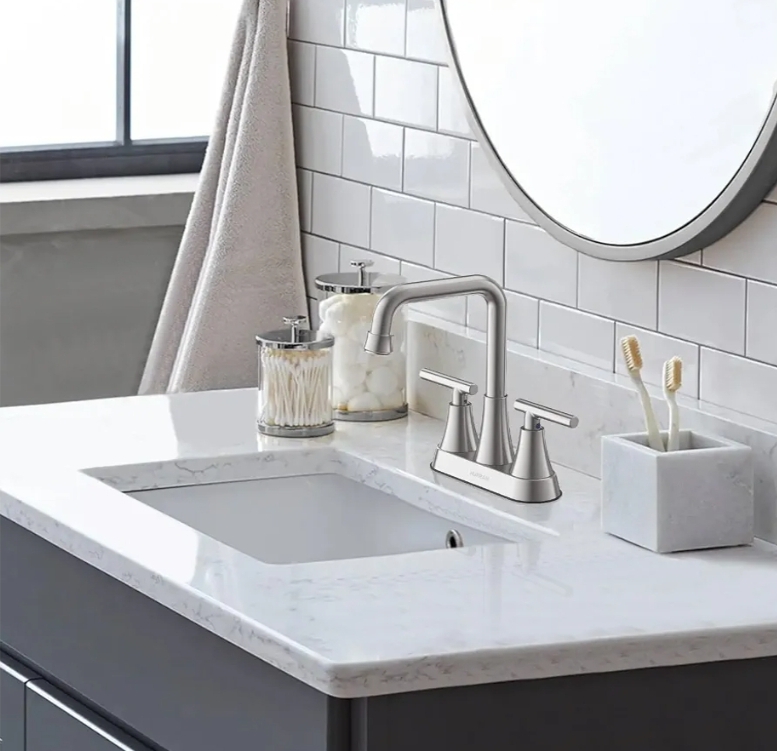 Brushed Nickel 4 inch Centerset Bathroom Faucet for Sink 2-3 Hole Bathroom Sink Faucet with Pop-up Drain and Supply Lines, Stainless Steel 2-Handle Centerset Fauce - Image 9