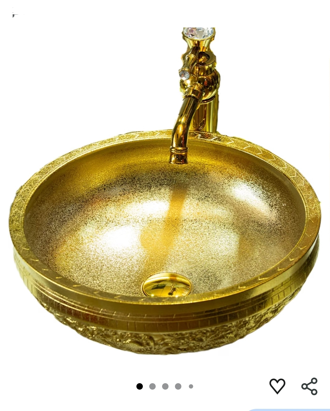 Gold Vessel Sink Round Bowl for Bathroom Countertop Ceramic Wash Basin with Hand Carved Dragon Pattern, L16.4"W16.4 - Image 5