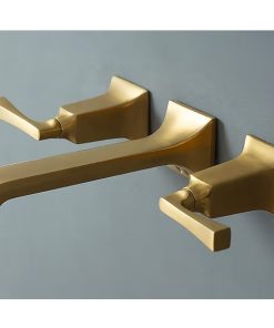 Wall Faucet, Heavy Duty, Brass Constructed Wall Mount Faucet with Metal Lever Handles, Rough in Valve Included (Brushed Gold)