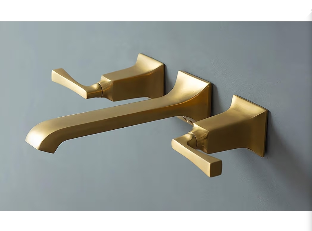 Wall Faucet, Heavy Duty, Brass Constructed Wall Mount Faucet with Metal Lever Handles, Rough in Valve Included (Brushed Gold)