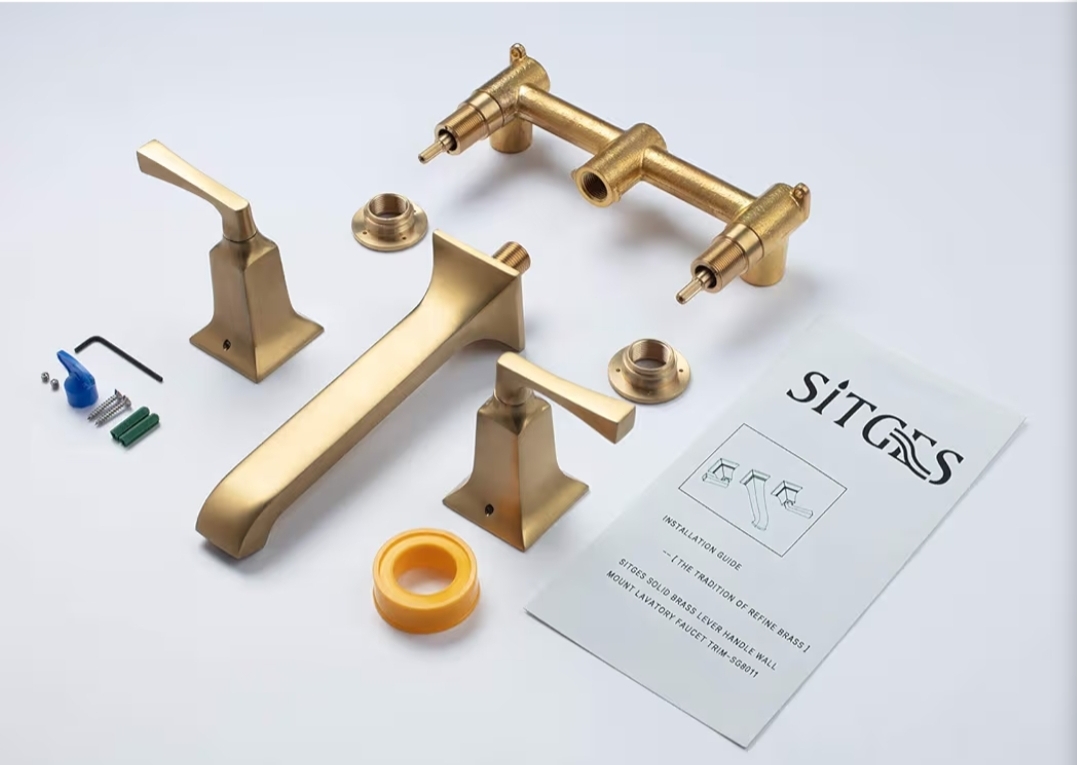 Wall Faucet, Heavy Duty, Brass Constructed Wall Mount Faucet with Metal Lever Handles, Rough in Valve Included (Brushed Gold) - Image 9