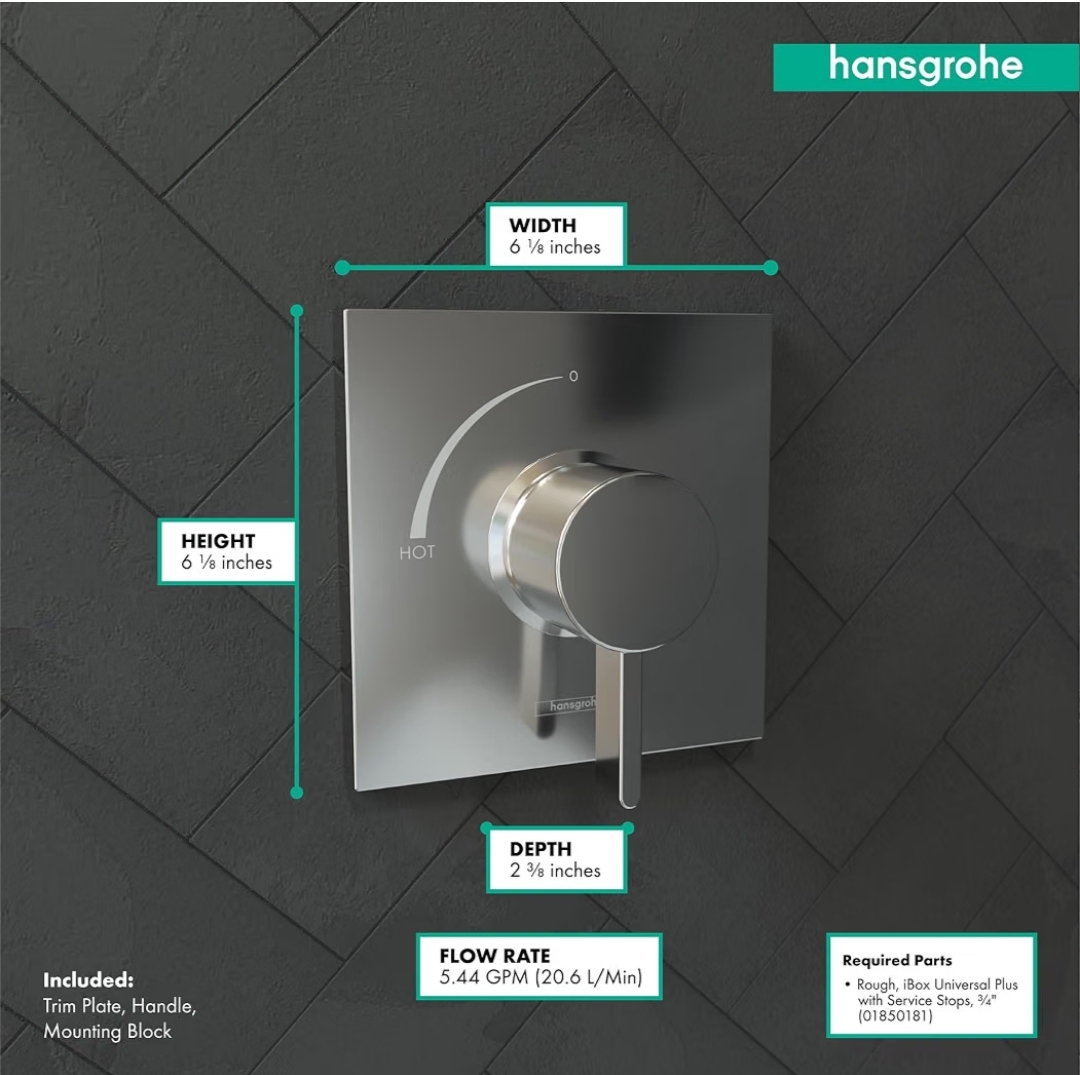Hansgrohe Ecostat Square Modern Pressure Balance Shower Valve Trim in Chrome, 15724001 - Image 6