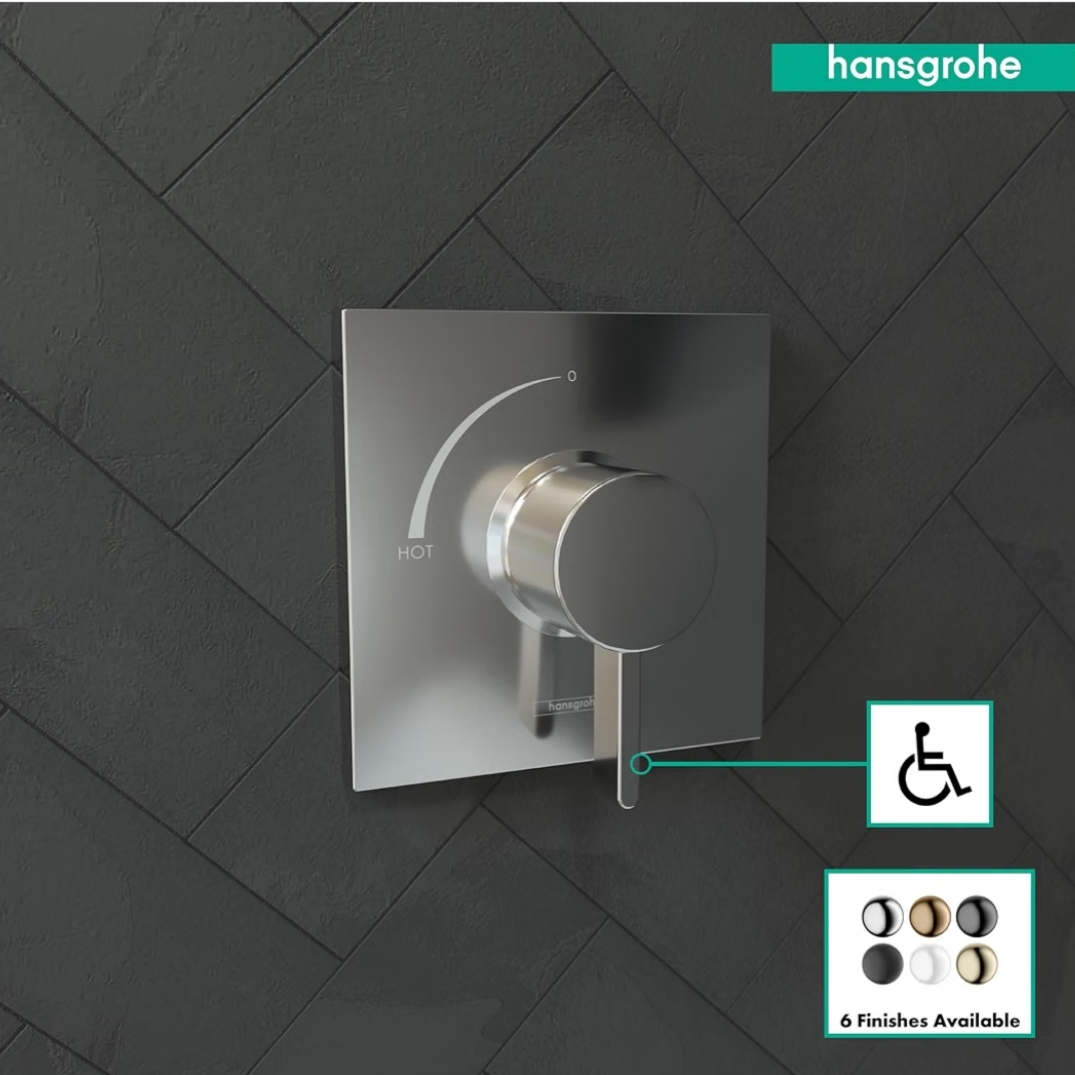 Hansgrohe Ecostat Square Modern Pressure Balance Shower Valve Trim in Chrome, 15724001 - Image 8
