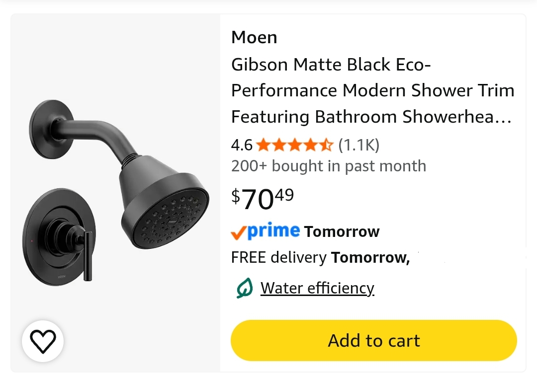 Moen Gibson Matte Black Eco-Performance Modern Shower Trim Featuring Bathroom Showerhead and Lever Handle - Image 2