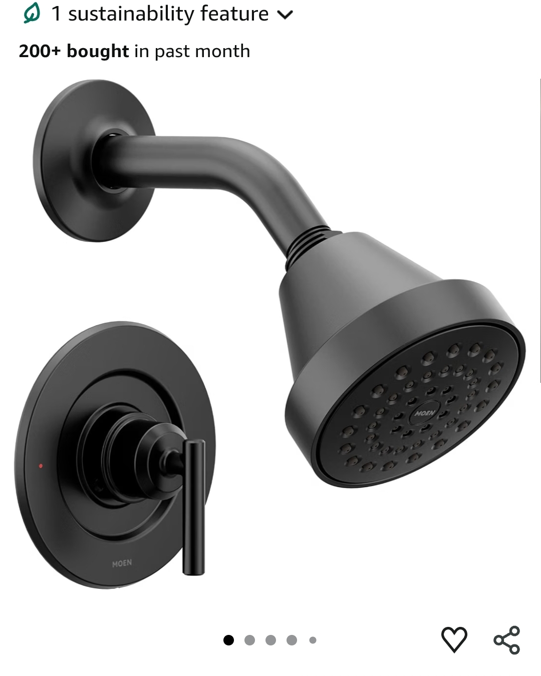 Moen Gibson Matte Black Eco-Performance Modern Shower Trim Featuring Bathroom Showerhead and Lever Handle