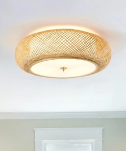 Bamboo Flush Mount Ceiling Light Handwoven Rattan Light Fixture, 3 Lights Boho Ceiling Lamp (23-inch)