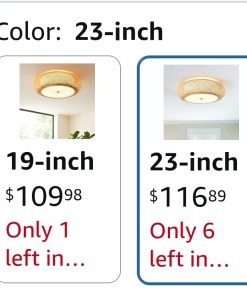 Alternative view of Bamboo Flush Mount Ceiling Light Handwoven Rattan Light Fixture, 3 Lights Boho Ceiling Lamp (23-inch)