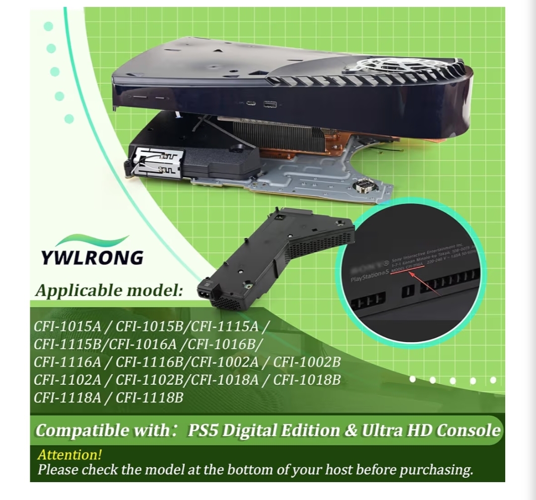 for PS5 Power Supply, Internal Power Source with AC Adapter Replacement Console Accessories Parts with Power Cable Repair Tools - Image 6