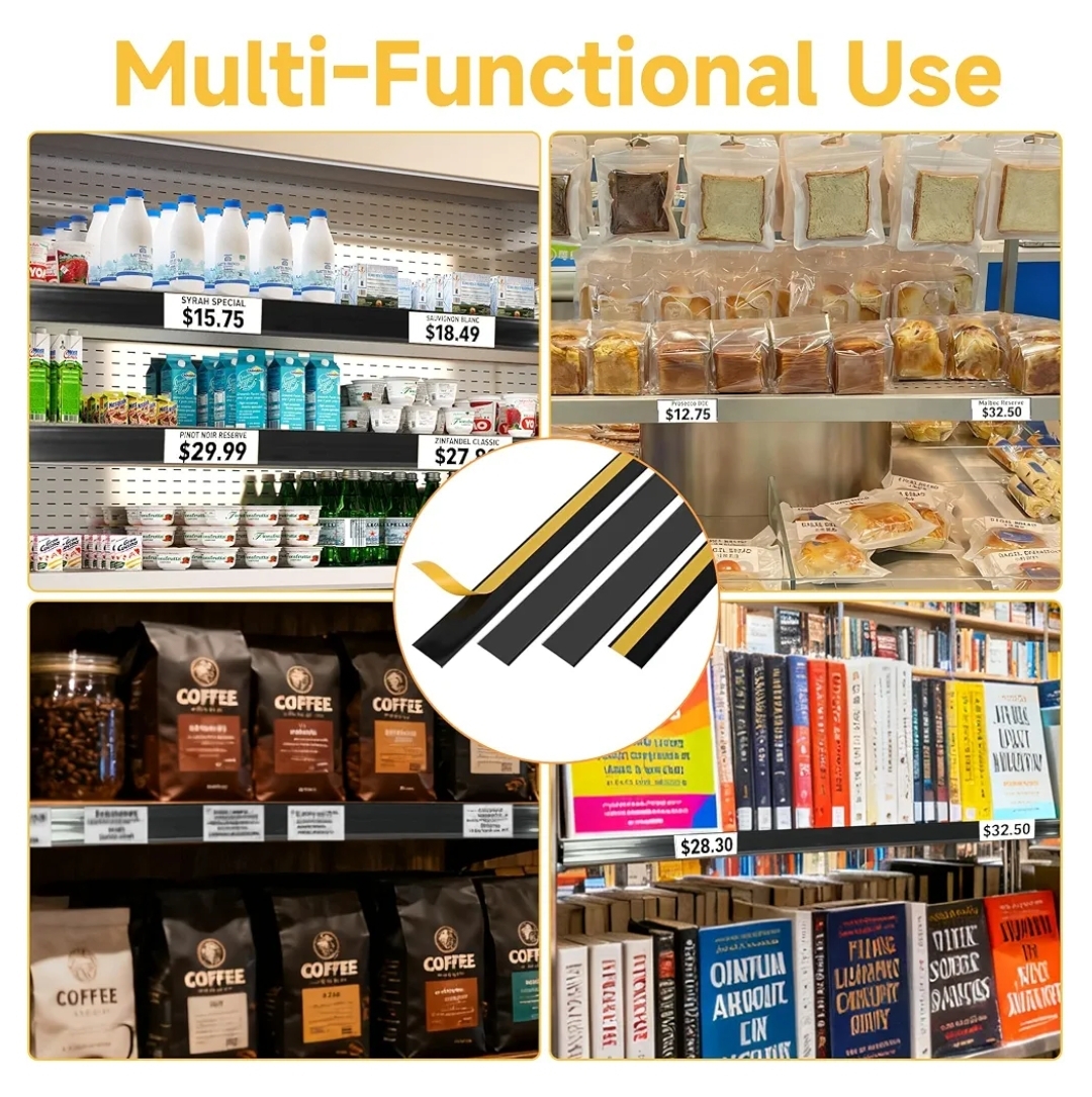 50 Pcs Shelf Label Strips 1.5''H x 48''L Self Adhesive Label Holder with 50 Pcs White Labels, Gondola Price Tag Holder Clear PVC Adhesive Ticket for Metal Wood Plastic Rack (Black) - Image 11