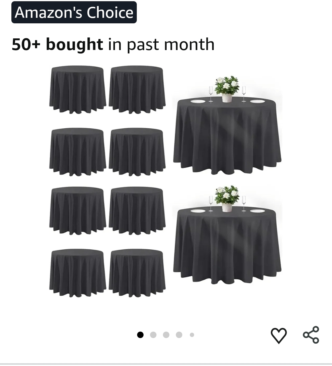 120 Inch Round Tablecloth, 10 Pack Black Stain Resistant and Wrinkle-Free Polyester Table Cover