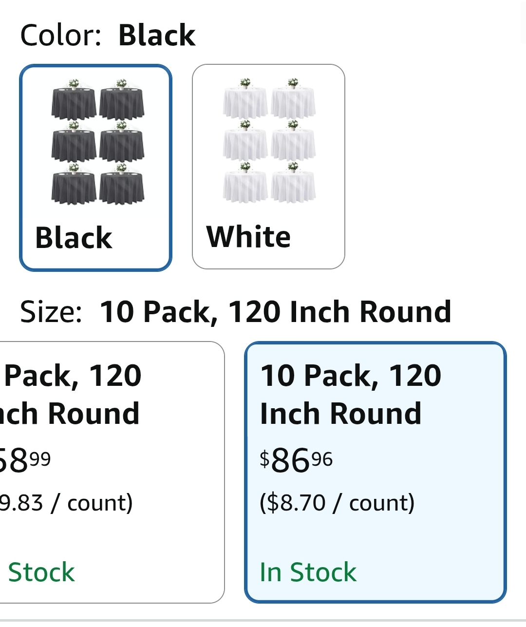 120 Inch Round Tablecloth, 10 Pack Black Stain Resistant and Wrinkle-Free Polyester Table Cover - Image 2