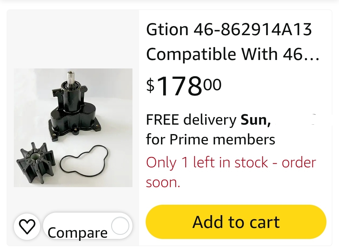 46-862914A13 Compatible With 46-862914A13 Mercury Mercruiser Sea Water Pump Impeller Raw Belt Driven Alpha Bravo 4.3 5.0 5.7 8.1 L Replaces 862914A13, 8M0118062, 18-3160-1 - Image 2