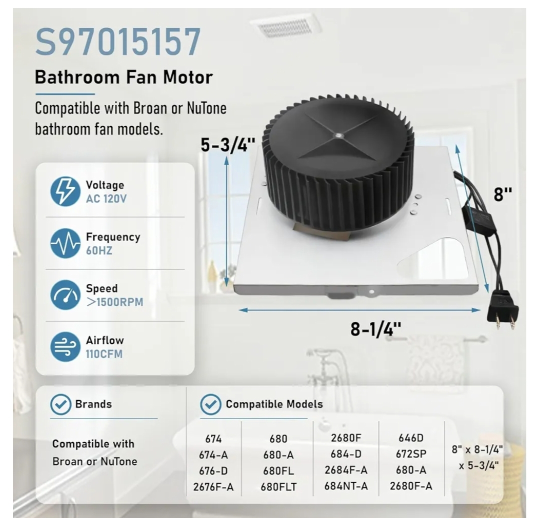 S97015157 Motor Assembly Compatible with Broan NuTone Bathroom Exhaust Fan - Image 4
