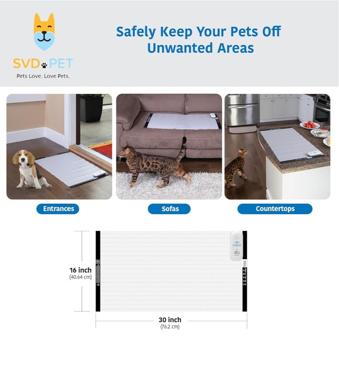 2-Pack Pet Training Mat with Tester, Pet Shock Pad, Dogs & Cats Electronic Repellent mat for Indoor, 3 Training Modes, 5 Levels, Pet Safe Mode (White controler 30" X 16") - Image 8