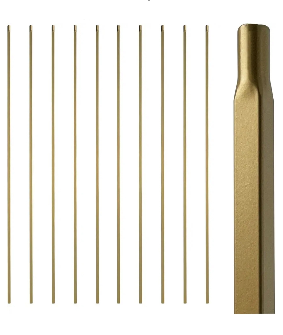 10pk 44" Brass Gold Wrought Iron Plain Balusters for Staircase Interior, 1/2" Square Hollow Iron Spindles, Decorative Stair Railing