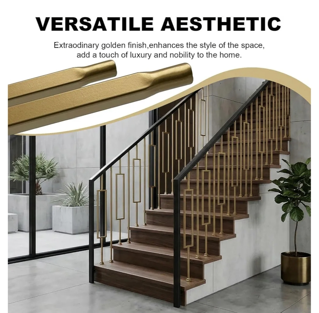10pk 44" Brass Gold Wrought Iron Plain Balusters for Staircase Interior, 1/2" Square Hollow Iron Spindles, Decorative Stair Railing - Image 7