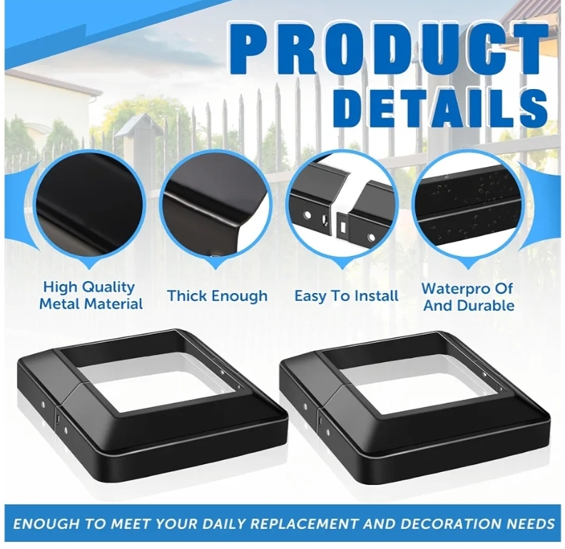 16 Pcs 4x4" Metal Post Skirt with Screw, Split Style Post Skirt Sleeves Base Cover, Porch Columns Wraps Glossy Black Base (Internal Size 3.5 x 3.5") - Image 5
