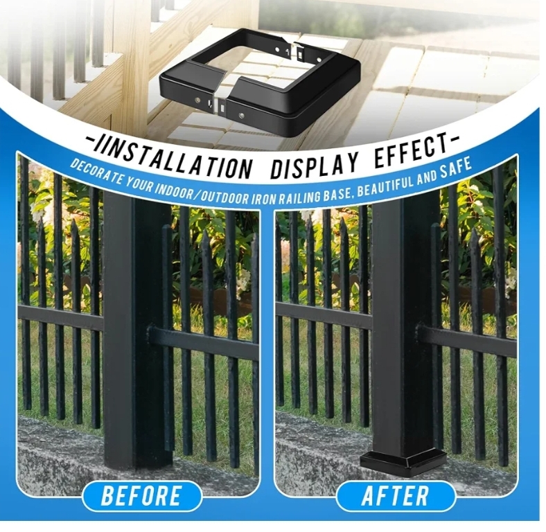 16 Pcs 4x4" Metal Post Skirt with Screw, Split Style Post Skirt Sleeves Base Cover, Porch Columns Wraps Glossy Black Base (Internal Size 3.5 x 3.5") - Image 7