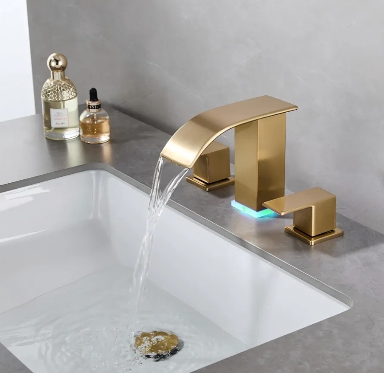 3 Hole Widespread Modern Gold Sink Faucet 8 inch 3 Hole Vanity w Pop Up Drain (Brushed Gold) - Image 8