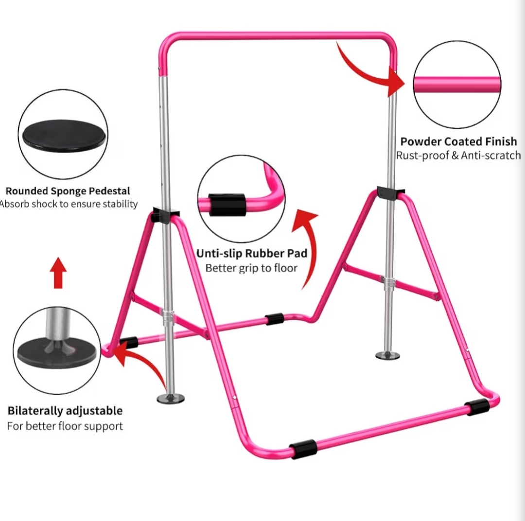 5-Height Adjustable 34.8"-50.8", Foldable for Home Training, Include Children Gymnastics Rings and Bar Pad - Image 12