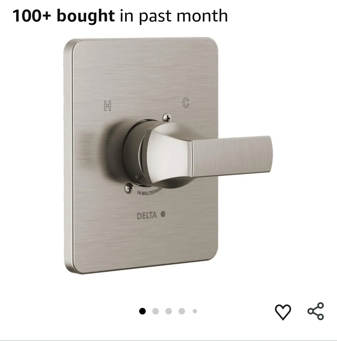 Delta Velum 14 Series Single-Function Valve Trim Kit, Brushed Nickel Handle Set for Shower Faucet System