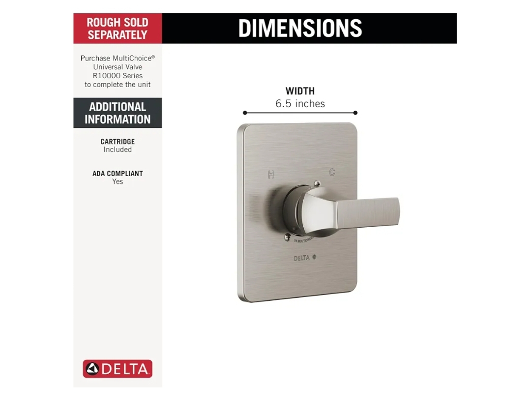 Delta Velum 14 Series Single-Function Valve Trim Kit, Brushed Nickel Handle Set for Shower Faucet System - Image 4