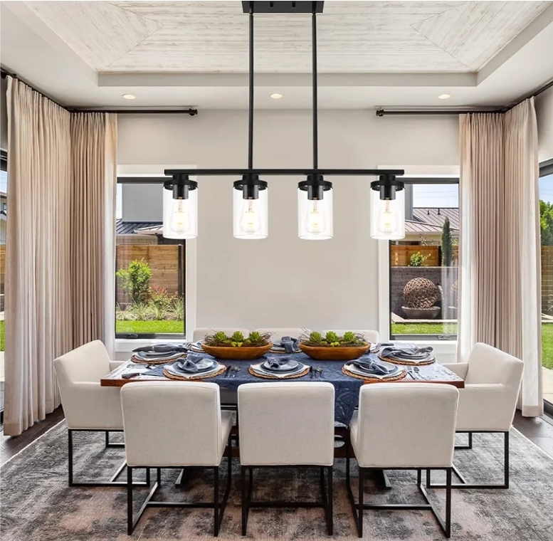 Modern Island Lights for Kitchen, Black Dining Room Light Fixtures, 4-Light Farmhouse Hanging Kitchen Pendant Lighting Over Table - Image 5