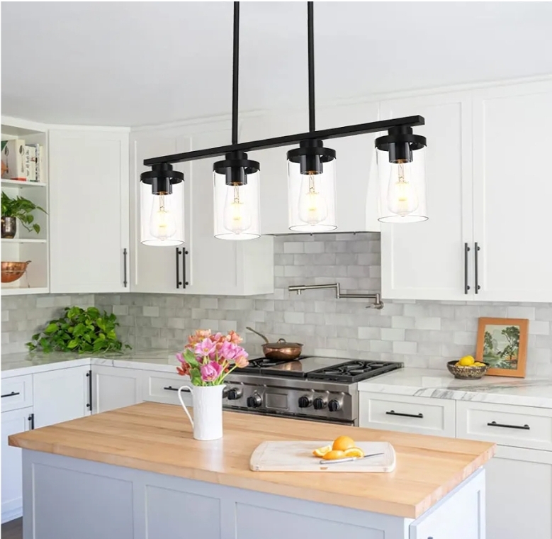 Modern Island Lights for Kitchen, Black Dining Room Light Fixtures, 4-Light Farmhouse Hanging Kitchen Pendant Lighting Over Table - Image 6