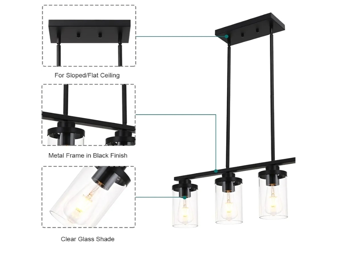 Modern Island Lights for Kitchen, Black Dining Room Light Fixtures, 4-Light Farmhouse Hanging Kitchen Pendant Lighting Over Table - Image 10