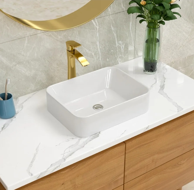 Rectangular Modern Above Counter Bathroom Sinks White 19x15 Inch Porcelain Ceramic Vessel Vanity Sink Art Basin - Image 9