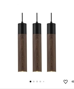 3 Pack LED Bauhaus Pendant Lights for Kitchen Island Walnut Wood Grain & Matte Black Metal Adjustable Modern Long Tube Pendant Light Fixtures