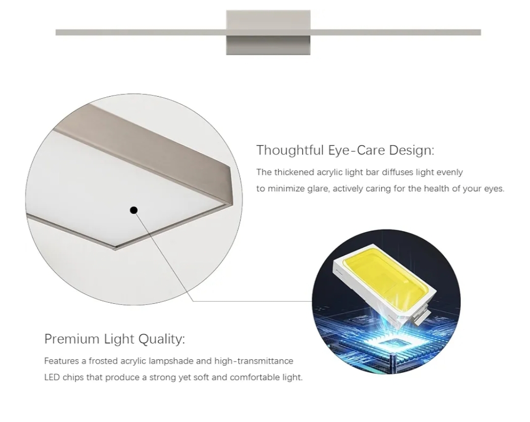 40" Brushed Nickel Vanity Light for Bathroom Metal Acrylic Modern LED Bathroom Light Fixtures Brushed Nickel - Image 8