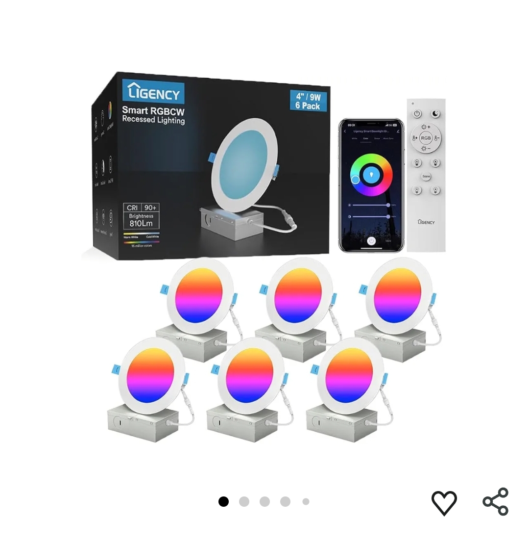 Pack 4 Inch Smart Recessed Lighting, Downlight 810 Lumen, 9W, Work with Alexa & Google Assistant, Wi-Fi Connect RGBW Recessed Lighting with Junction Box