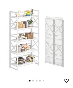 5 Tiers No Assembly Book Shelves, 51.2" H Folding Bookshelf Bookcase Open Industrial Foldable Shelves