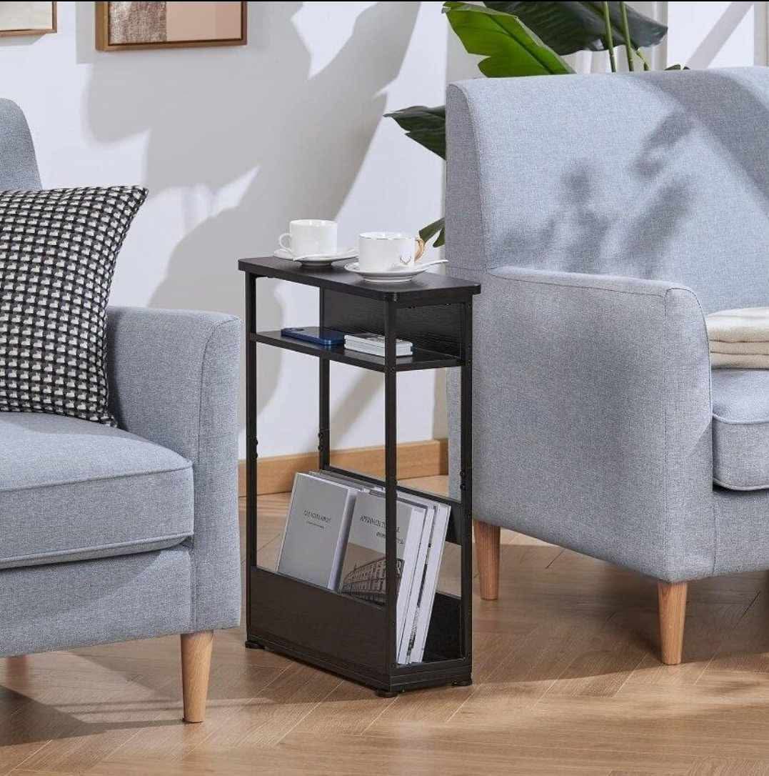 Vintage Narrow Side Table with Storage Shelf, 3 Tier Slim End Table Modern Sofa Table for Narrow and Small Spaces, 24.6 Inch Height Bedside Table - Image 7
