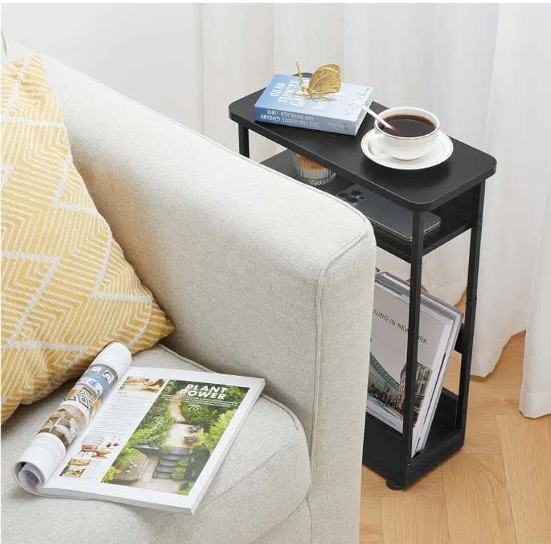 Vintage Narrow Side Table with Storage Shelf, 3 Tier Slim End Table Modern Sofa Table for Narrow and Small Spaces, 24.6 Inch Height Bedside Table - Image 17