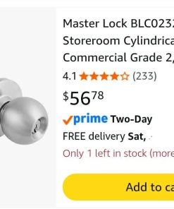 Alternative view of Master Lock Storeroom Cylindrical Ball Knob, Commercial Grade 2, Brushed Chrome Finish