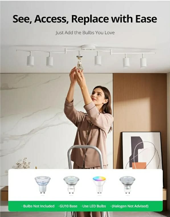 Track Lighting Fixtures Ceiling Mount for Kitchen, White 6 Way LED Spot Lights Indoor, Flexible Modern Track Light - Image 5