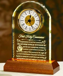First 1st Communion Baptism Gift, Crystal Keepsake Christening Christian Ideas, Glass Clock First Holy Communion Gifts Catholic