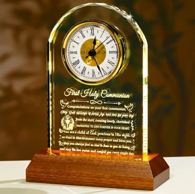 First 1st Communion Baptism Gift, Crystal Keepsake Christening Christian Ideas, Glass Clock First Holy Communion Gifts Catholic