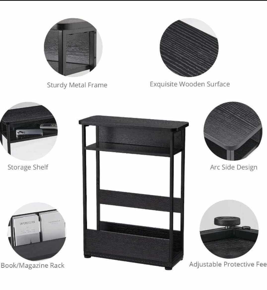 Vintage Narrow Side Table with Storage Shelf, 3 Tier Slim End Table Modern Sofa Table for Narrow and Small Spaces, 24.6 Inch Height Bedside Table - Image 8