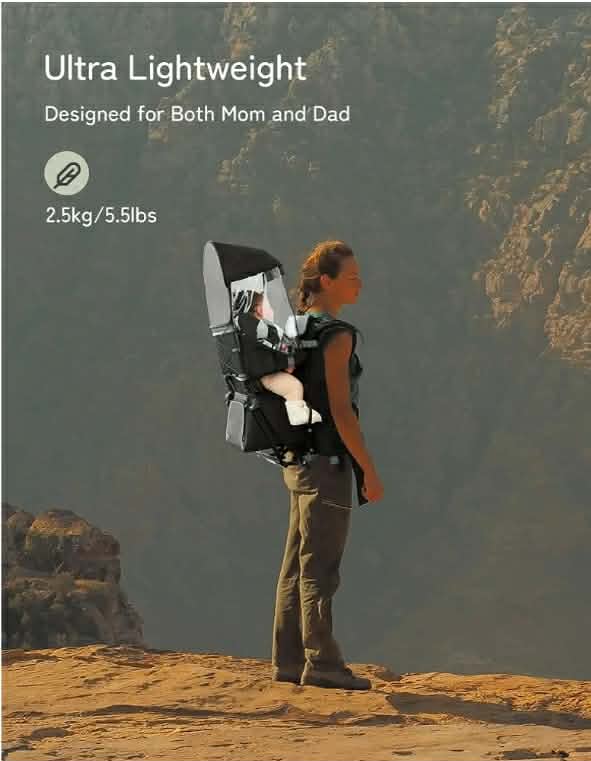 Baby Toddler Carrier Hiking Backpack w Safety 3-Height Seat, Adjustable Straps & Waist Belt, Foldable Frame Lightweight - Image 7