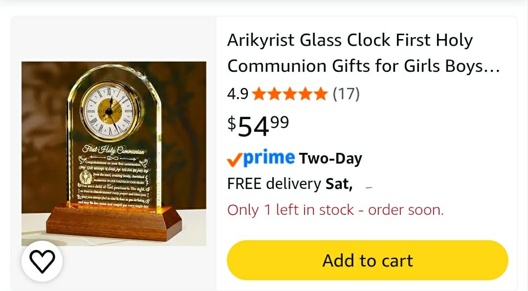 First 1st Communion Baptism Gift, Crystal Keepsake Christening Christian Ideas, Glass Clock First Holy Communion Gifts Catholic - Image 2