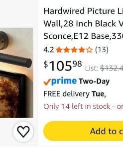 Alternative view of Hardwired Picture Lights for Wall, 28 Inch Black Vintage Picture Sconce, E12 Base, 330° Rotatable, 4-Light Gallery Art Lighting
