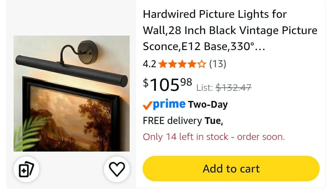 Hardwired Picture Lights for Wall, 28 Inch Black Vintage Picture Sconce, E12 Base, 330° Rotatable, 4-Light Gallery Art Lighting - Image 2