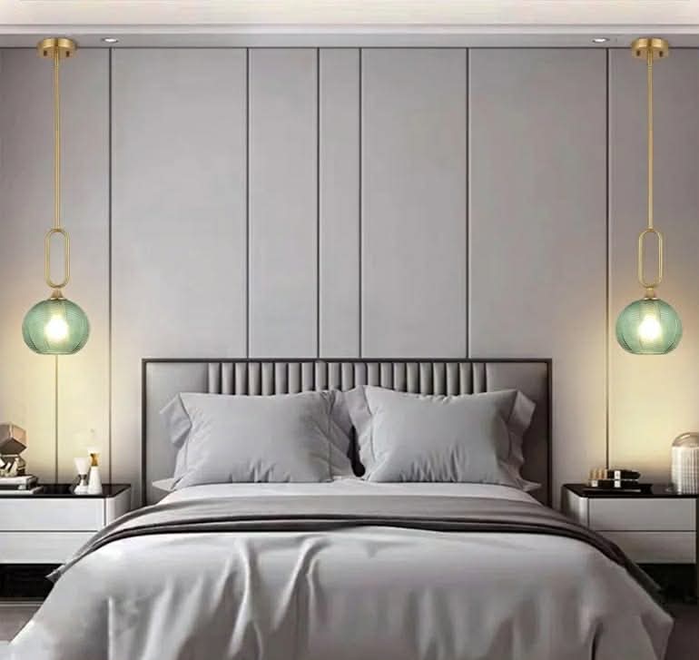 Green Glass Pendant Light Modern Globe Pendant Lighting Nordic Ribbed Gold Ceiling Hanging Chandelier with Brushed Brass Adjustable Rods Light Fixture - Image 9