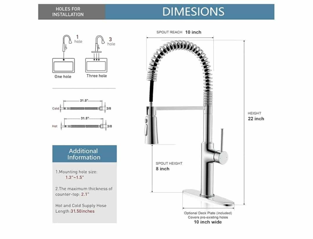 22‘’ Extra-Tall Polished Chrome Kitchen Faucets, Commercial High Arc Single Handle Kitchen Faucets with Pull Down Sprayer - Image 4