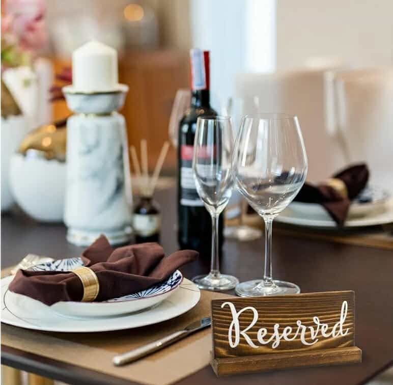 Wooden Reserved Signs for Tables (6-Pack, Brown); Rustic Real Table Signs with Sign Holders - Image 2